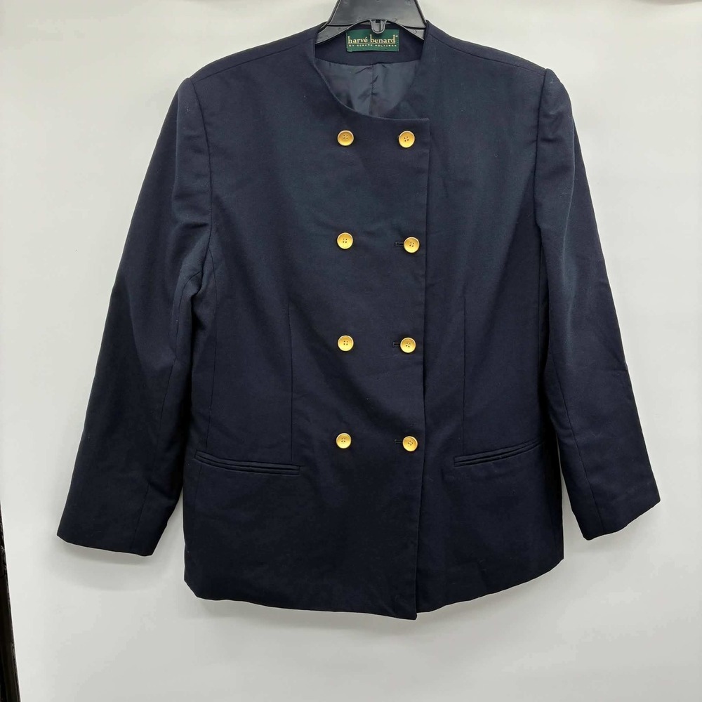 Vintage Harve Benard Womens Navy Blazer Gold Buttons Double Breasted Preppy